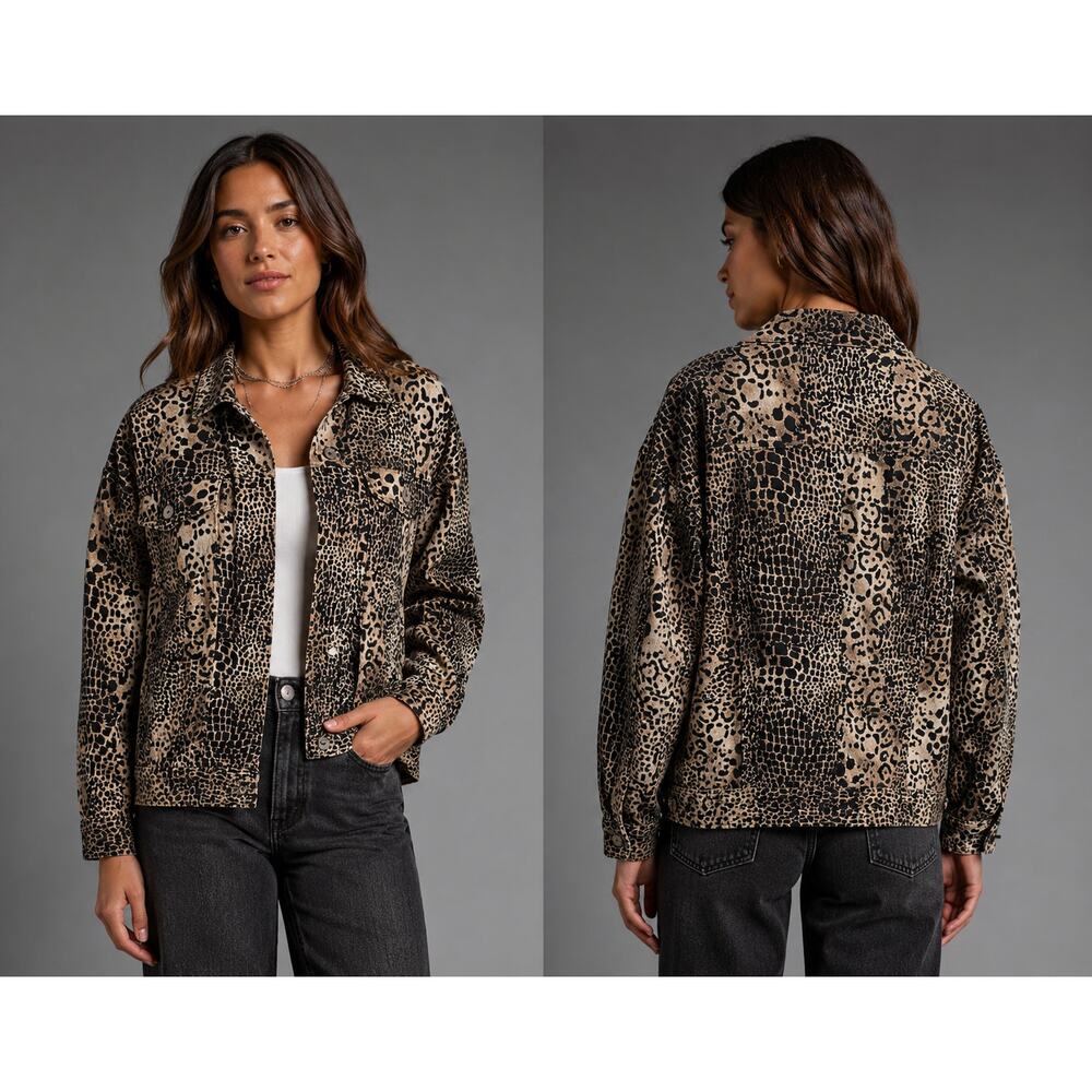 Chico’s Animal Print Open Front Jacket Size 3-XL Beige Black Lightweight Safari
